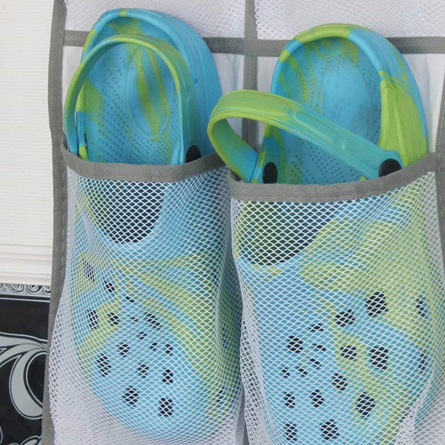 Over The Door Shoe Organizer | Hanging Shoe Hanger with 12 Large Clear Mesh Pockets for Narrow Closet Door, 2 Pack