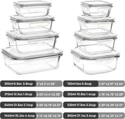 Vtopmart Glass Food Storage Containers - 8 Pack with Airtight Lids | BPA-Free Meal Prep for Microwave, Oven, Freezer