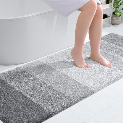 OLANLY Bathroom Runner Rug - Extra Soft Microfiber Mat with Rubber Backing | 70x24, Quick Dry, Light Grey