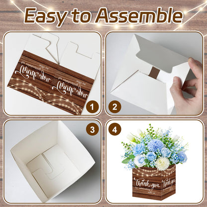 Cinrobiye 24 Pcs Rustic Wedding Table Centerpiece Boxes, 4.7‘’ Thank You Gift Paper Boxes for Engagement, Bridal Shower, Birthday Party Favors