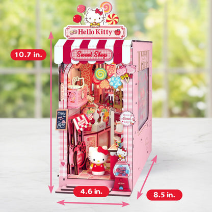 Hands Craft Hello Kitty Sweet Shop Book Nook Kit – Official Sanrio DIY Miniature Shelf Insert with Touch LED – 149-Piece 3D Puzzle for Adults & Teens – Kawaii Decor, Collectible Diorama Craft Kit