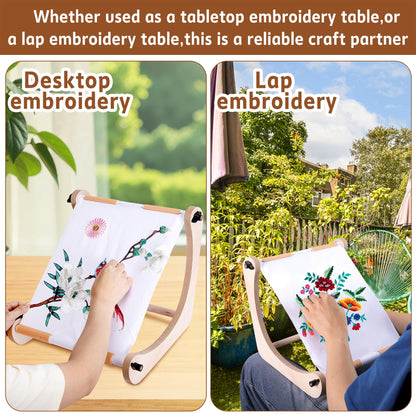 codree Adjustable Embroidery Table Stand, Wood Embroidery Hoop Holder, Hands-Free Cross Stitch Scroll Frame Needlepoint Stand for Lap or Table Top Stitching Sewing Supplies Craft Tool