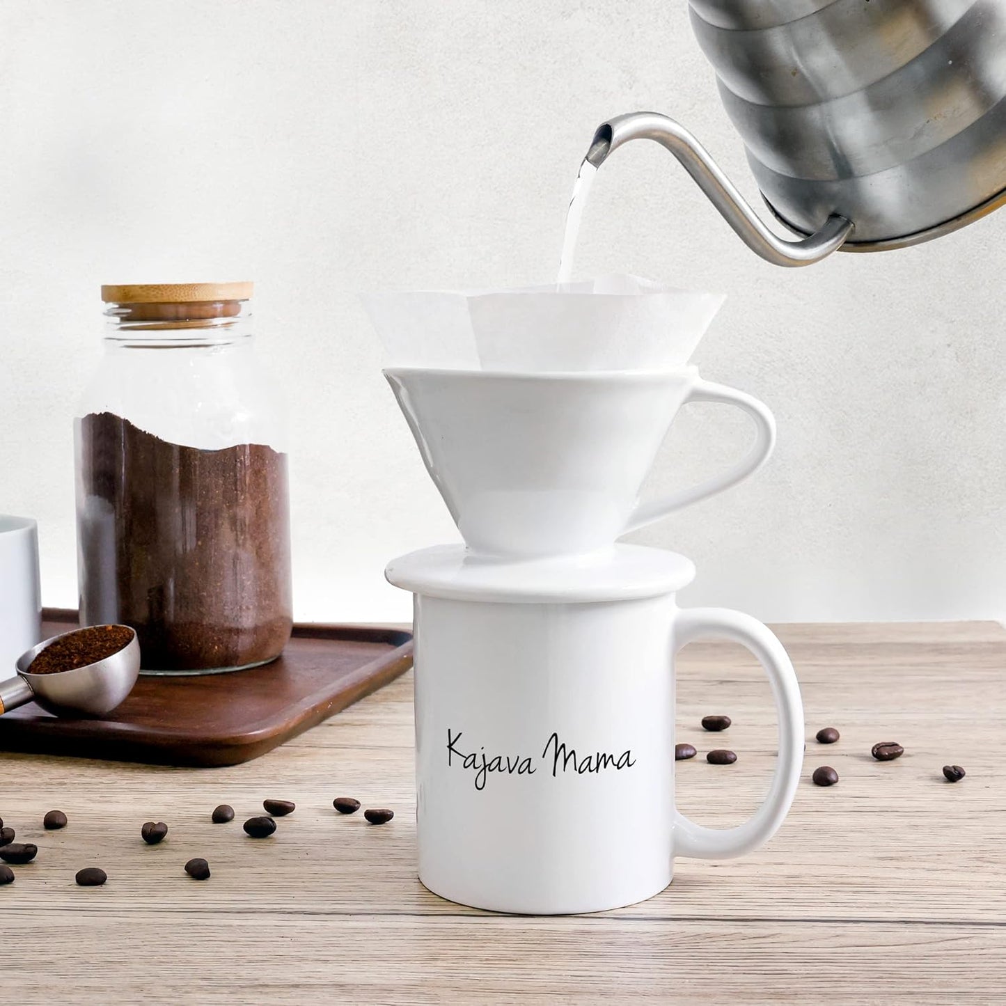 Ceramic Pour Over Coffee Dripper - Slow Brewing Accessories for Home, Cafe, Restaurants - 2 Cup Size, Brown