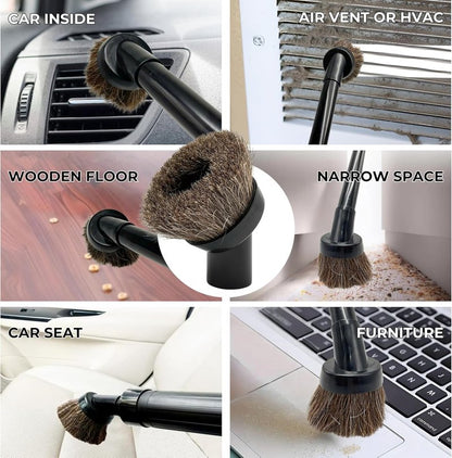 1.25 Inch Horse Hair Vacuum Brush Attachment & 2-1/4'' to 1 1/4'' Vacuum Adapter for Shop Vacs - Premium Soft Horsehair Round Dust Brush: Perfect for Vacuuming Sofas, Furniture Surface and Baseboards
