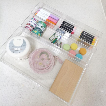 LotFancy Clear Drawer Organizers, Set of 3, 12” x 3” x 2” Plastic Storage Bins for Desk, Bathroom, and Makeup