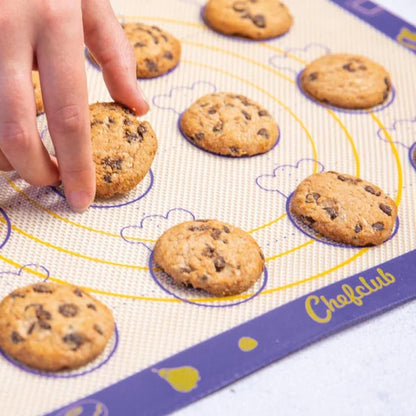 Chefclub Kids Silicone Baking Mat – 12" x 15" Reusable Non-Stick Baking Sheet with Graphic Markers – Food Safe BPA-Free for Kids Cookies, Pizza, Biscuits – Even Heat Distribution, Dishwasher Safe