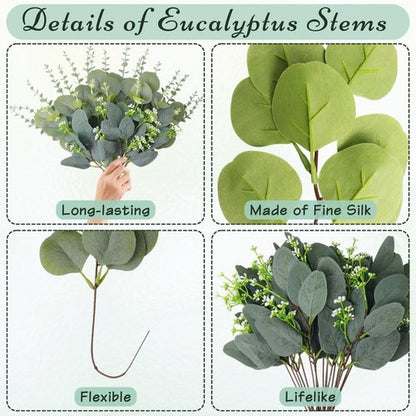 FENYUAN Eucalyptus Stems Bulk 30 Pcs, 4 Kinds Mixed Artificial Silver Dollar Eucalyptus Leaves Bundle Faux Greenery Branches for Wedding Vase Bouquet Floral Arrangement Centerpiece Home Decor