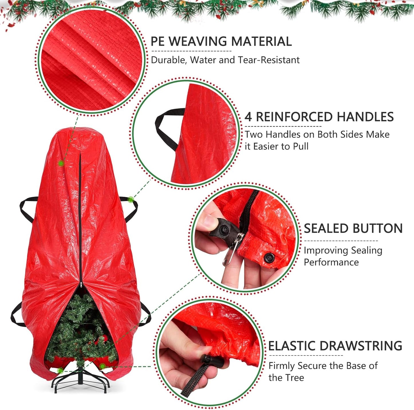 BALEINE Christmas Tree Storage Bag - 7.5 ft Tear-Resistant PE Material with 4 Reinforced Handles | Grey
