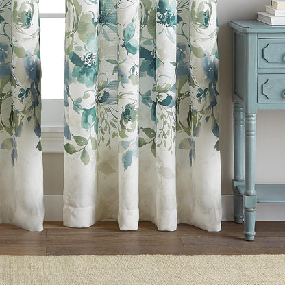 CHF Watercolor Floral Rod Pocket Panel, Aqua, 63"