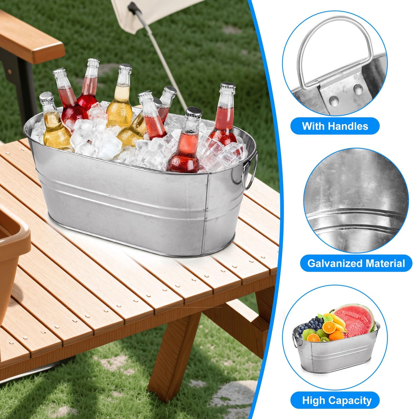 ZUQIAN 4 Pack Galvanized Tub 3.3 Gallon Ice Bucket with Handle Large Metal Champagne Drink Bucket Galvanized Ice Buckets for Parties Mimosa Bar Cocktail Bar