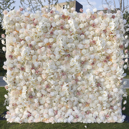 UYCVT Creamy Champagne Rose Artificial Flower Wall Backdrop Panels, Handmade Romantic Large Wedding Backdrop 3D Floral Wall Fabric Flower Wall for Party Baby Shower Bridal Wedd-1m*1m/3.28 * 3.28FT