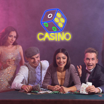 Casino Neon Sign Dimmable Dice Neon Sign Wall Decor Gift for Casino Bar Bedroom Game Room Man Cave Casino Party 13.6 * 12.8 Inch