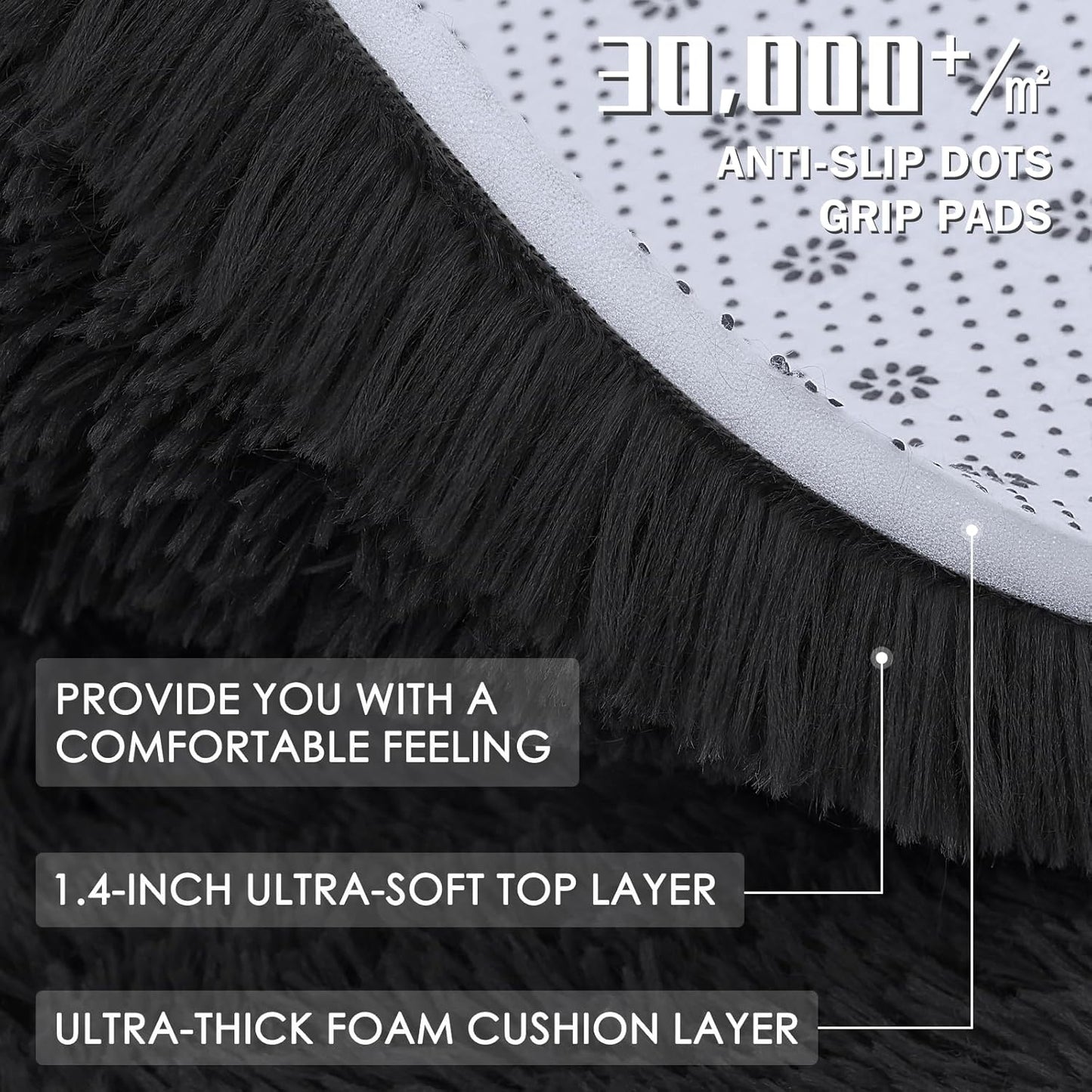 OLANLY Large Area Rug - Soft Fluffy Shaggy Carpet for Living Room & Bedroom | 6x9 ft, Black