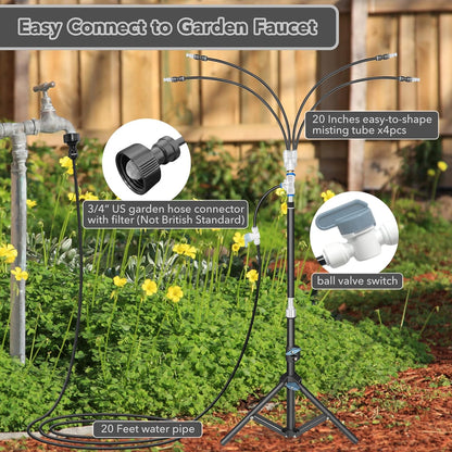 5.1FT 4-Way Expandable Standing Misters for Outside Patio, Adjustable Misting System, Misting Cooling System, Plant