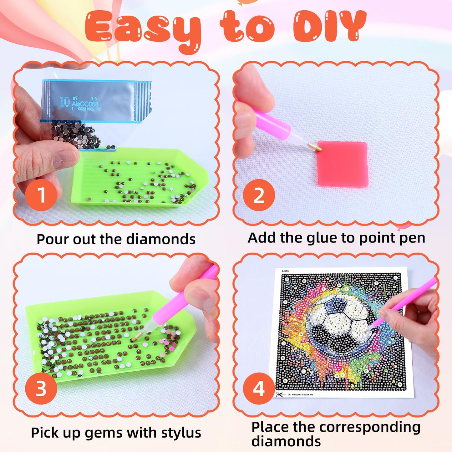 Mandun 4 Pack Ball Diamond Art Kits for Kids, DIY Ball 5D Diamond Painting Kits, Full Round Drill Gem Art Home Wall Decor 6x6 inch