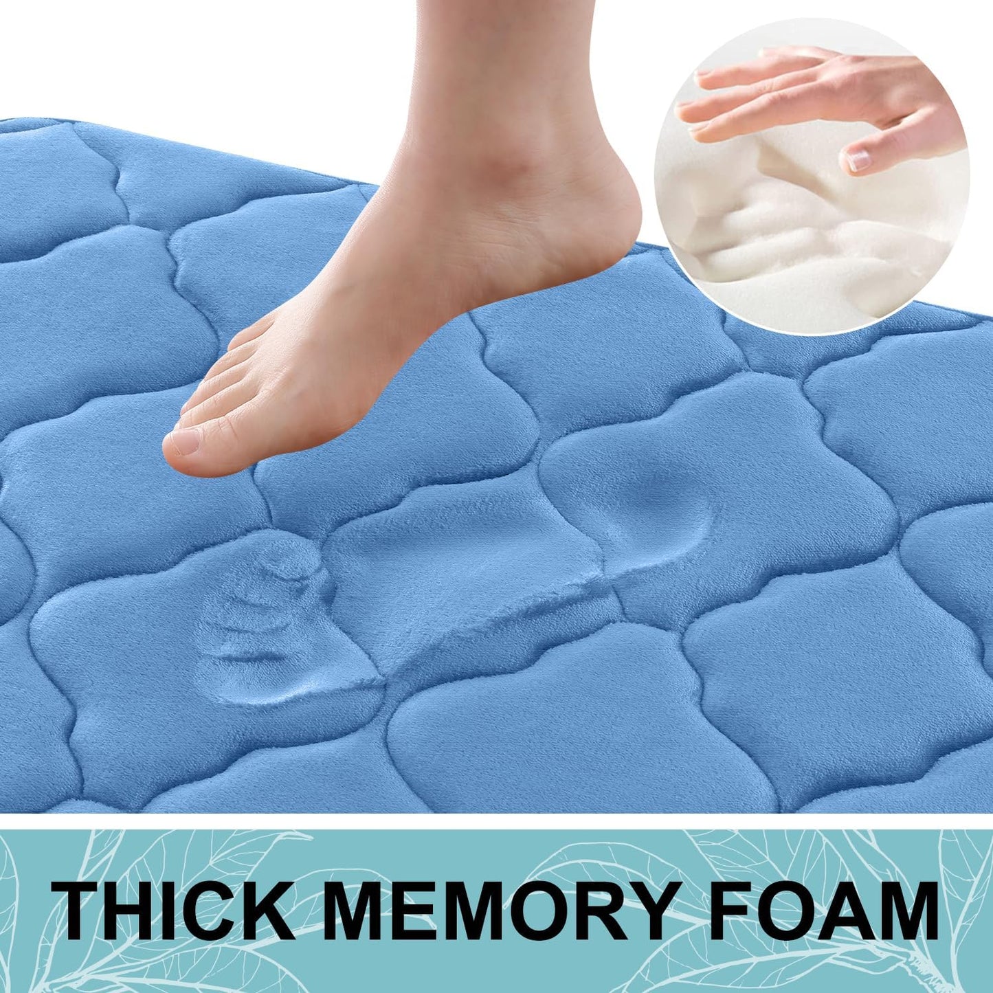 OLANLY Memory Foam Toilet Rugs U-Shaped 24x20 - Ultra Soft and Absorbent Non-Slip Bathroom Mat, Blue