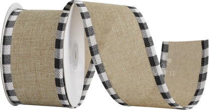 MEEDEE Burlap Christmas Ribbon - Wired 2.5 Inch Plaid with Black & White Edging | 10 Yards for Trees & Wreaths