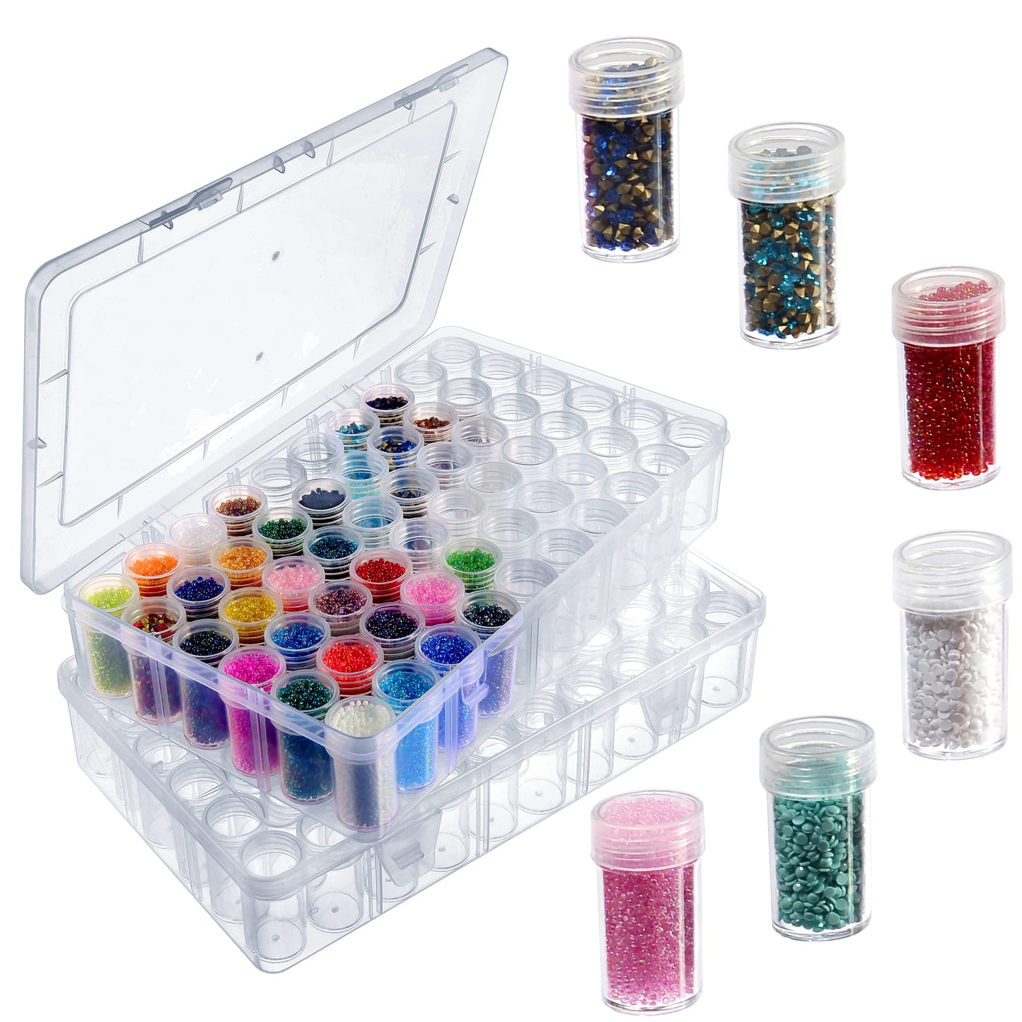 Notgia 2packs 60 Grids Bead Organizer and Storage Diamond Painting Containers Portable Plastic Case Box Arts Crafts Storage for Seeds Beads Sewing Cosmetic Nail Glitter Powder Small Parts Rhinestones