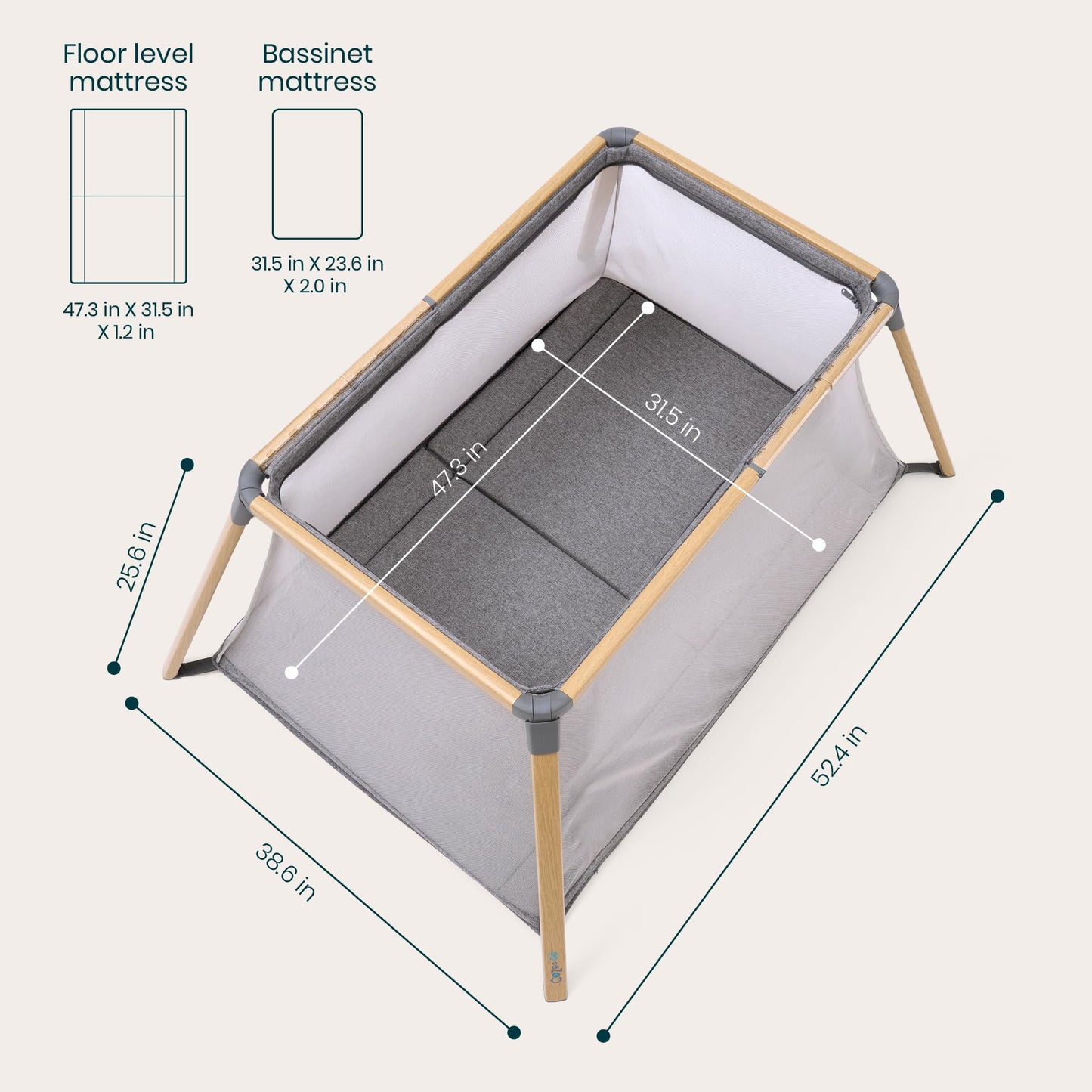 Tutti Bambini CoZee® Go 3-in-1 Foldable Baby Playpen, Portable Bassinet & Travel Crib | Playard with Mattress Included | Birth to 3 Years (Oak & Charcoal)
