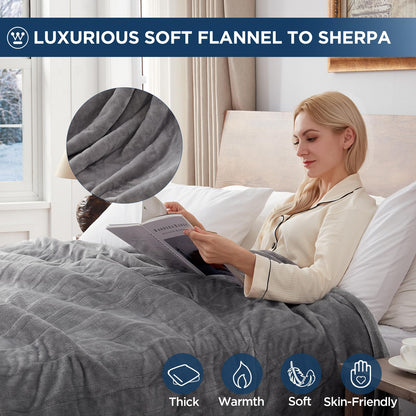 Westinghouse Electric Blanket Heated Throw, Super Cozy Soft Flannel 50"" x 60"" Heated Throw with 6 Fast Heating Levels & 2-10 Auto-Off, Machine Washable, ETL&FCC Certification, Navy Blue