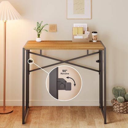 Lutown-Teen Narrow Folding Computer Desk 35 inch, Writing Gaming Computer Camping Desk, Espresso