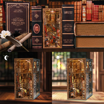 MiniCity Book Nook Kit, DIY Miniature Dollhouse Booknook Kit, 3D Wooden Puzzle Bookend Bookshelf Insert Decor with LED Light for Teens and Adults (Abbey Library)