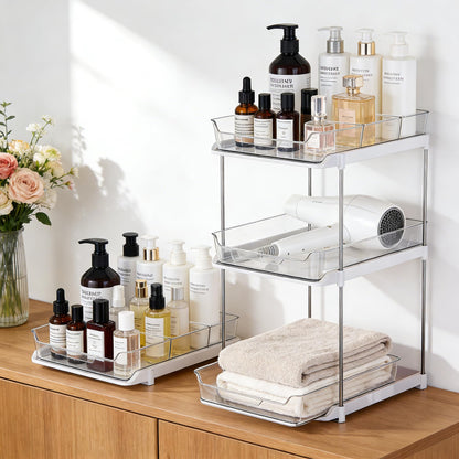 Organizer with Acrylic Drawers and Dividers, White, 12.6" x 8.27" x 8.66", Multi-Purpose Storage Both Samll and Large
