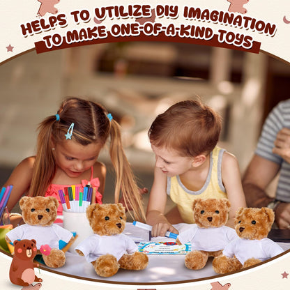 40 Pcs Make Your Own Stuffed Animal Bear Kit DIY 2026 Graduation Plush Gift 10 Pcs 9.84 Inches Rose Velvet Bear 10 White T Shirt 10 Set 12 Color Pen and Card for Graduates Party Craft Gift(Brown)