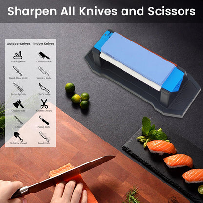 Whetstone Sharpening Stone Kit, Premium 3 Side Grit 400/1000/5000 Knife Sharpener for Sharp Blade, with Non-Slip Base, Angle Guide & Leather Strop