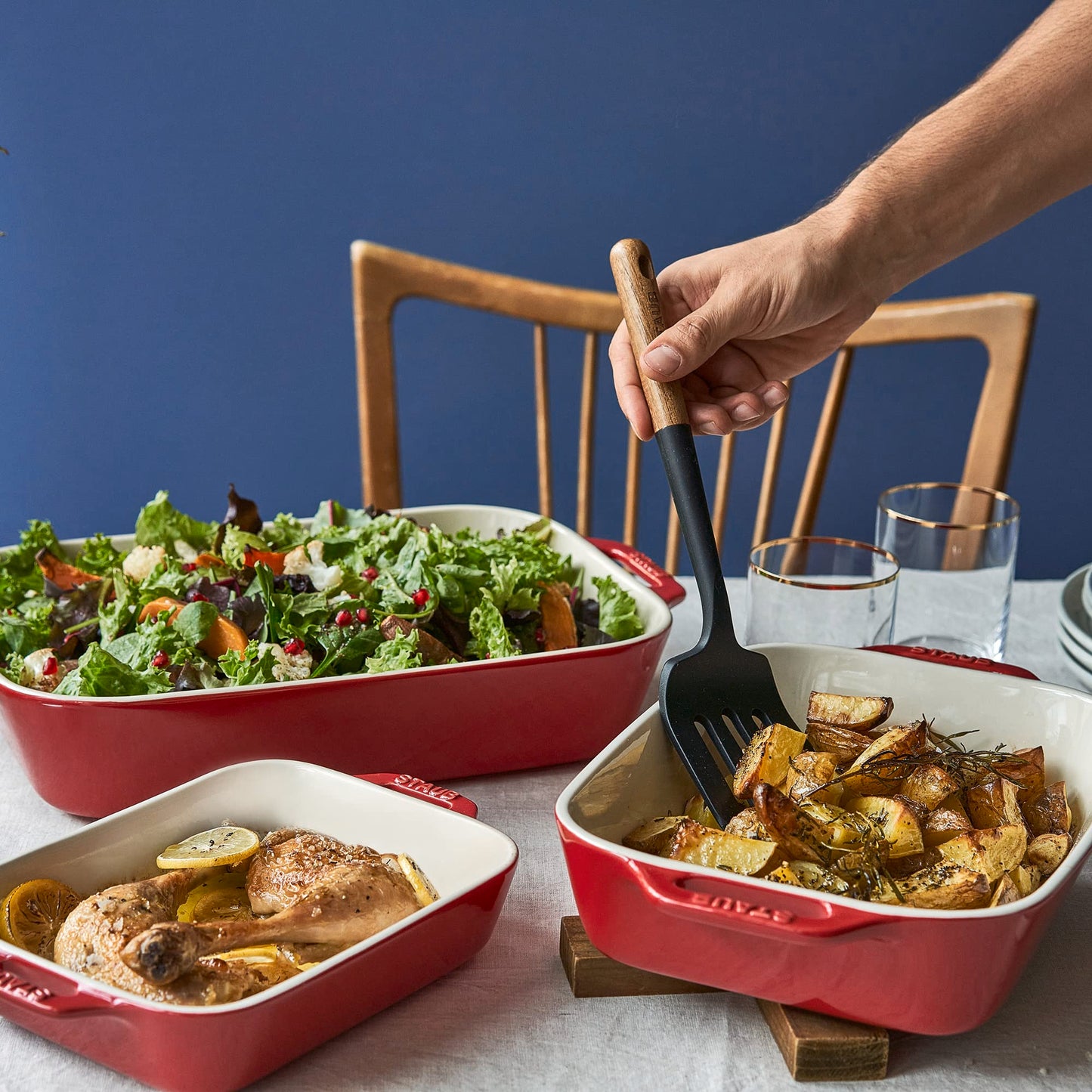 STAUB Ceramic 3-pc Rectangular Baking Dish Set, Cherry