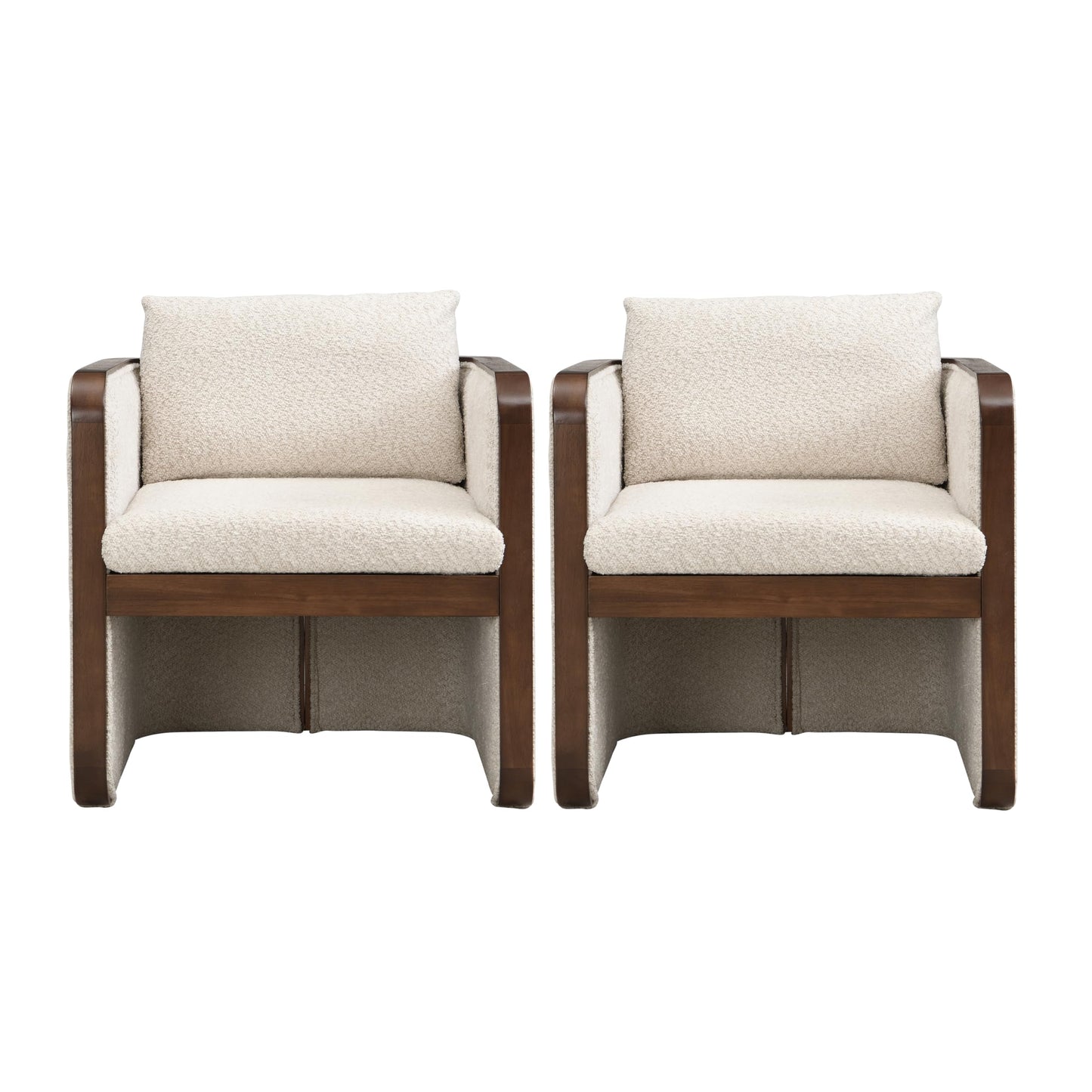 Christopher Knight Home Cabelo Boucle Upholstered Dining Chairs Set of 2, Sturdy Wooden Dining Chair with Curved Back, Modern Armchairs and Thick Cushions, Versatile Indoor Usage, Almond + Walnut