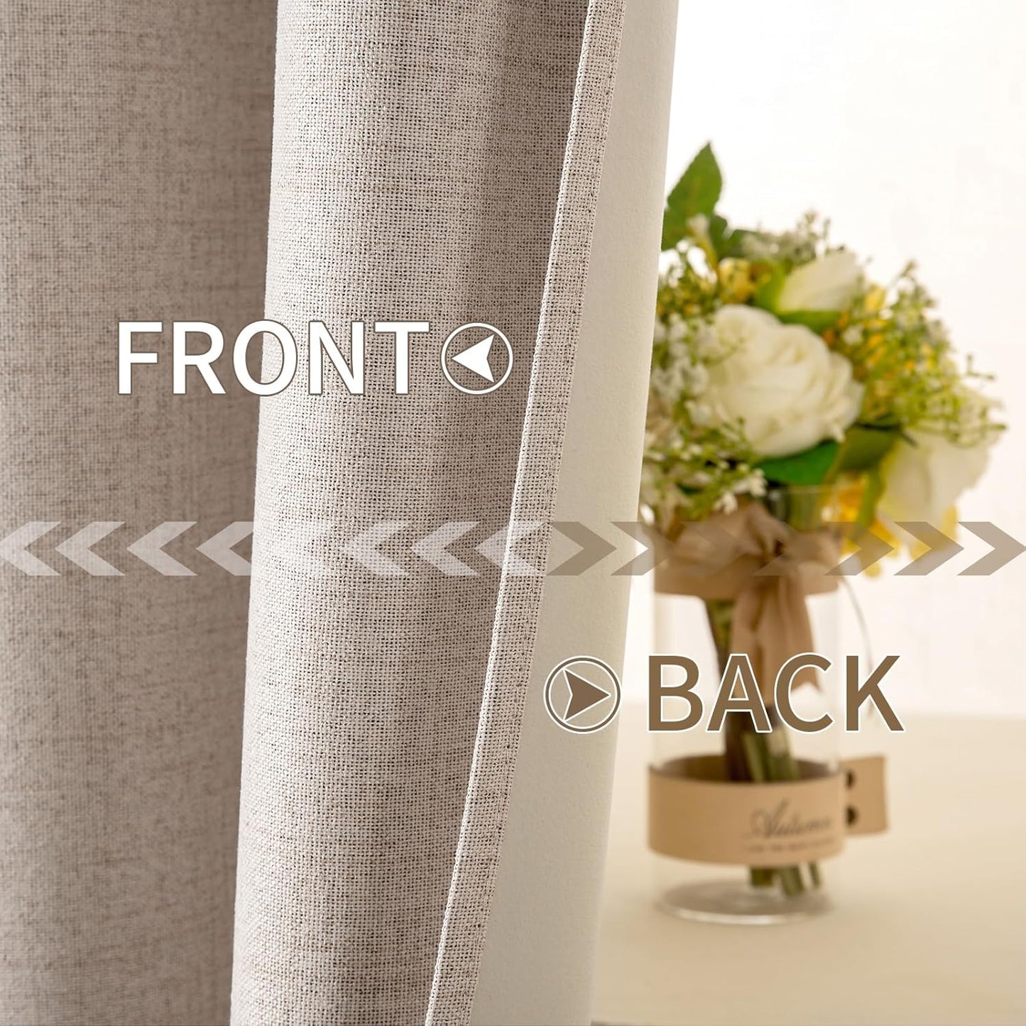 MIULEE 100% Blackout Linen Textured Curtains - Extra Long 100" Thermal Insulated Natural Beige | Luxury Room Darkening Drapes (2 Panels)