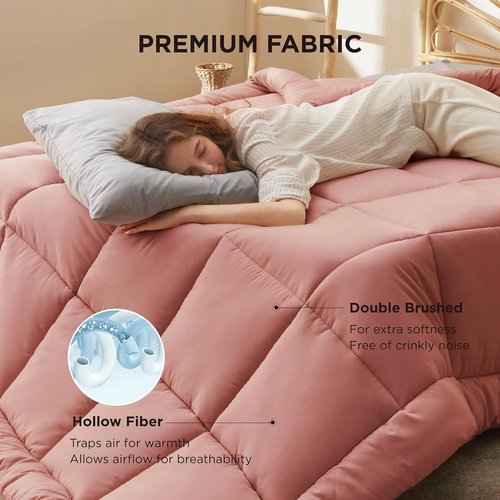 Bedsure Comforter Duvet Insert - Quilted Twin XL All-Season Down Alternative Bedding | GentleSoft, Dusty Pink 92 x 68 Inches