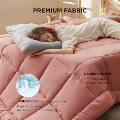 Bedsure Comforter Duvet Insert - Quilted Twin XL All-Season Down Alternative Bedding | GentleSoft, Dusty Pink 92 x 68 Inches