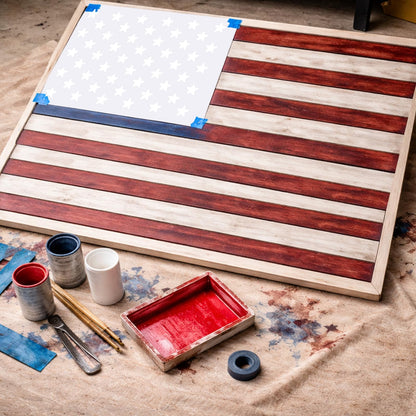 18 Pcs Large American Flag 50 Star Stencils for Painting, Reusable Patriotic 4th of July Stencil Kit with 1776 Designs for DIY Wood Signs, Wall, Canvas & Fabric Crafts