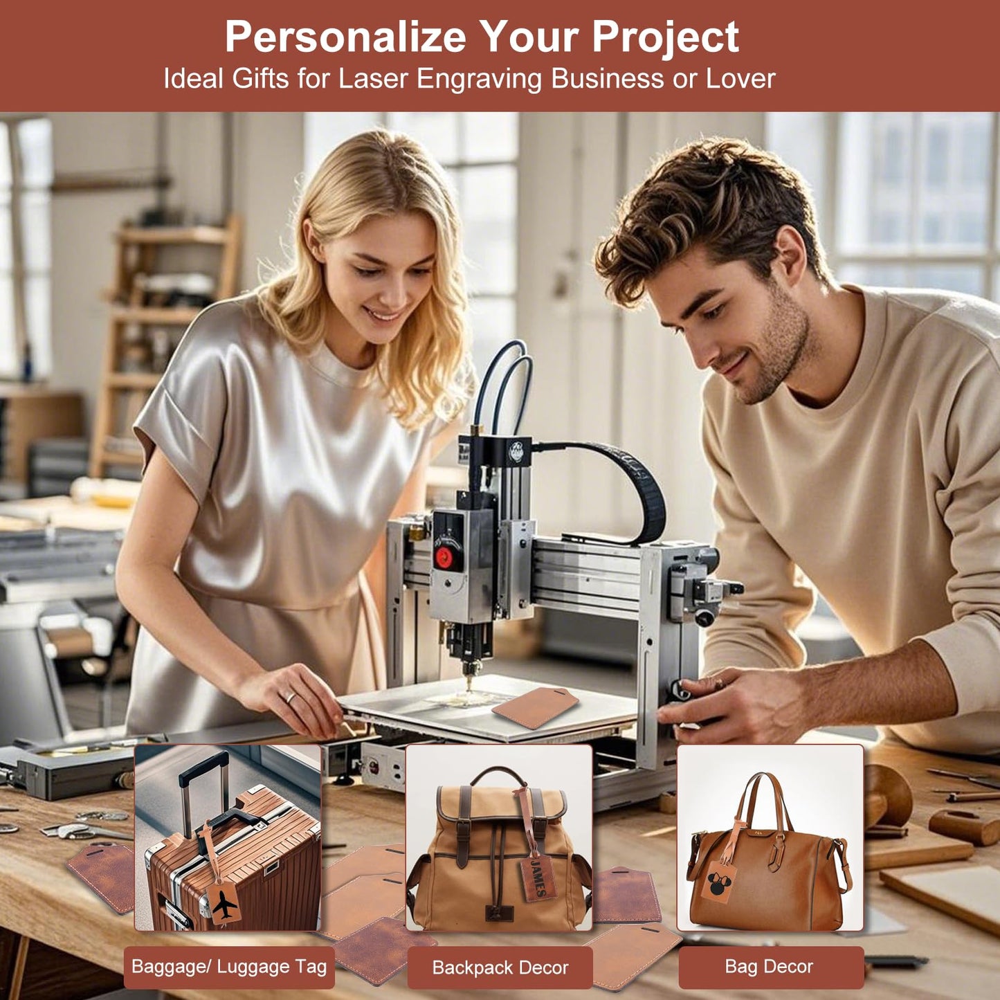 iFForce 30 Sets Laser Engraving Material - Ideal Laserable Engravable Leatherette Team Gift Group Keepsake - Personalized Lasable Khaki & Brown Faux PU Leather Name ID Number for Bag Backpack Badge