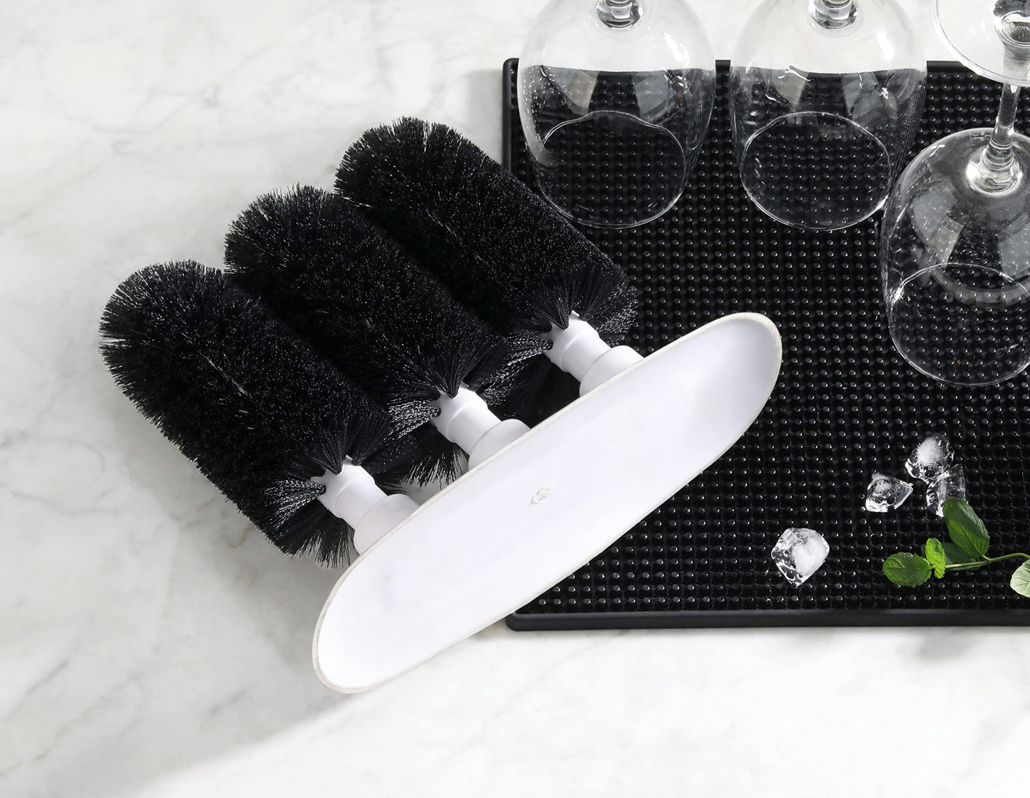 New Star Foodservice Triple Brush Bar Glass Washer with 3 Brushes and Suction Base, Non-Battery