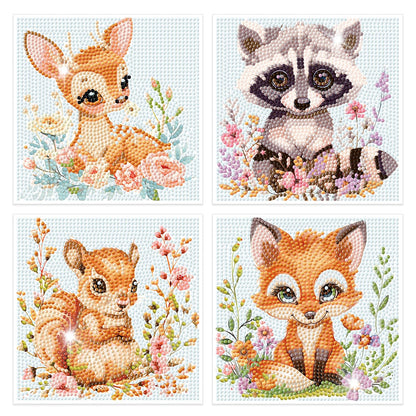 Cheerupp 4 Pcs Woodland Animal Diamond Art Kits for Kids, Cute Jungle Animal DIY Creative Diamond Art Sticker Craft by Number for Adults Beginner, Full Round Drill Gem Art for Home Wall Decor