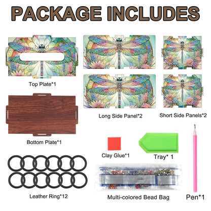 JISHSHAY Diamond Painting Tissue Box Cover Dragonfly Diamond Art Tissue Box Holder Animal Gem Art Gem Painting Napkin Holder Mosaic Kits for Adults Embroidery Kit Napkin Holder for Table 8.85×5×4.13in