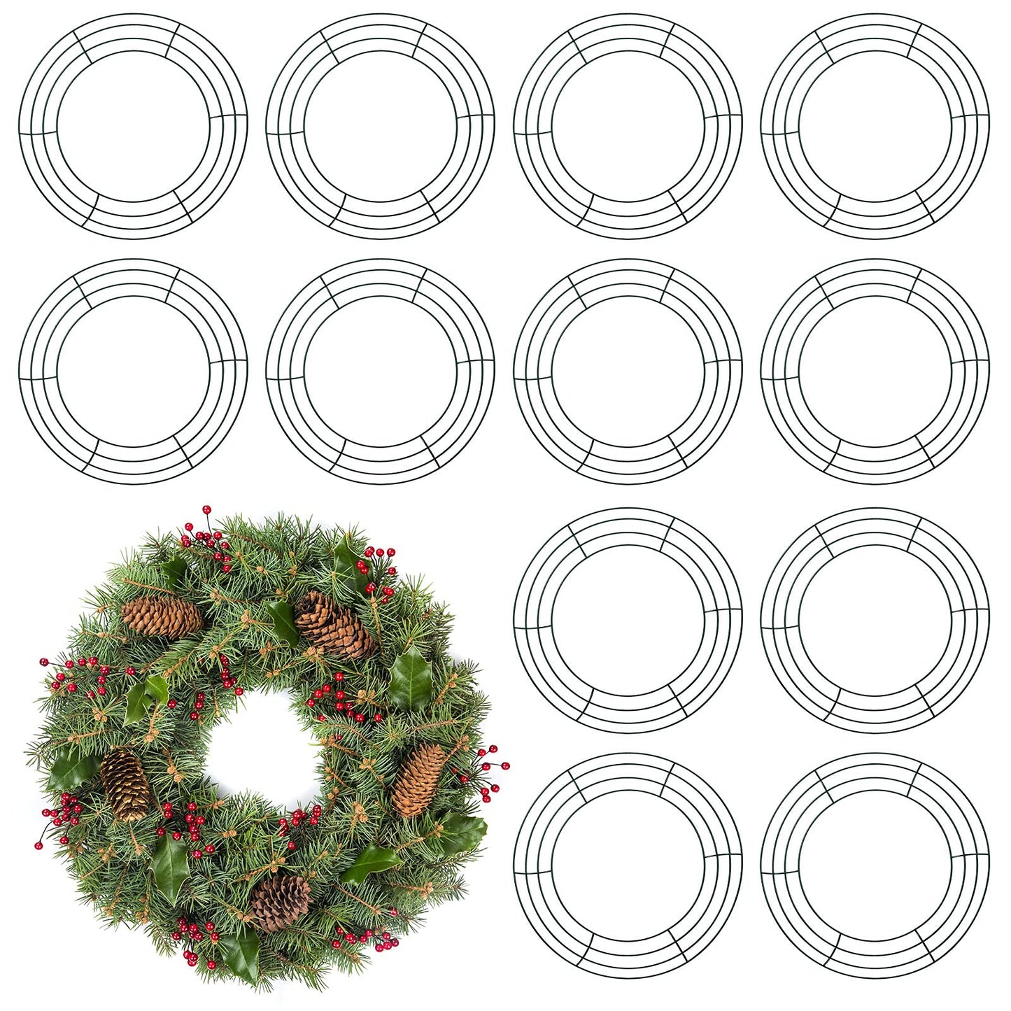 Patelai 12 Pieces 12 Inch Metal Wreath Frame Dark Green Wire Round Wreath Rings Wire Garland Frame for Easter Party Home Decor DIY Crafts Supplies