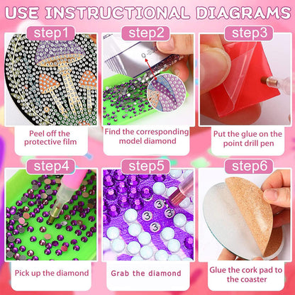 Diamond Art Coasters Kits Mushrooms, Mushroom Diamond Painting Coasters with Holder Set of 8, DIY Coaster Gem Art Crafts Supplies for Adults Beginner Cup Mat with Nice Gift Box for Home Decor 3.9 inch