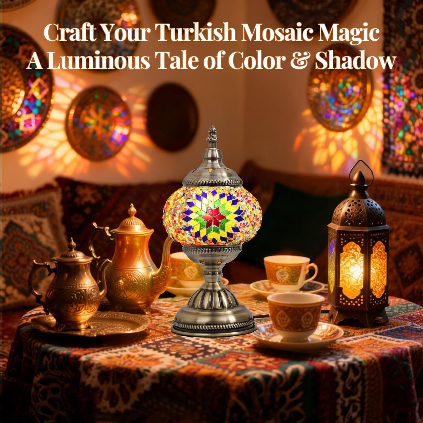 BOHMR DIY Turkish Mosaic Lamp Kit, Stained Glass Table Lamp Making Kit- Easy and Fun, No Experience Needed, Mosaic Art & Craft Project Kits for Adults & Teens, Make Your Own Table Lamp, Multicolor