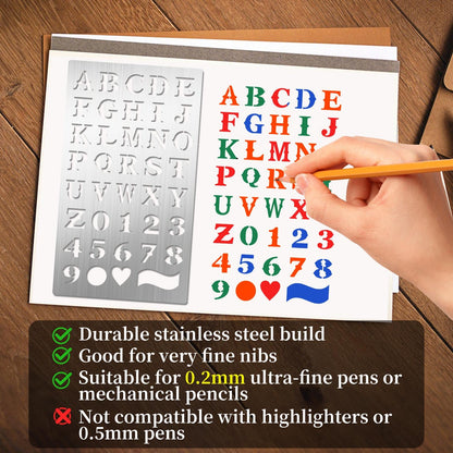 Eageus 8 Pcs Metal Letter Stencils Wood Burning Stencil Lettering Stencils, Small Reusable Alphabet Painting Template for Carving Drawing Engraving Journal Pyrography Craft(Letter Style)