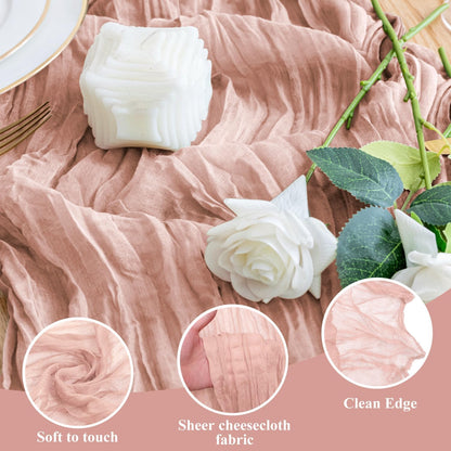 Wokceer Dusty Pink Cheesecloth Table Runner - 10FT Boho Gauze for Easter & Bridal Shower Decor | 120 Inches Long