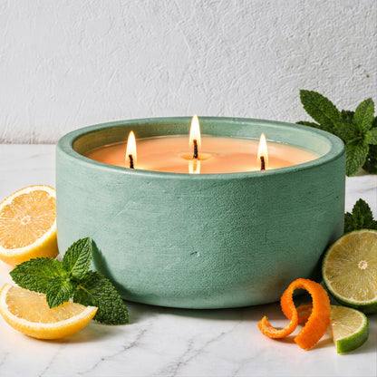 Large 20oz Scented Candle - Citrus & Mint, 3 Wick Non Toxic Soy Candles Indoor, Green Decorative Ceramic Jar Candle for Women, Men, Patio, Home, Bedroom, Bathroom, Living Room