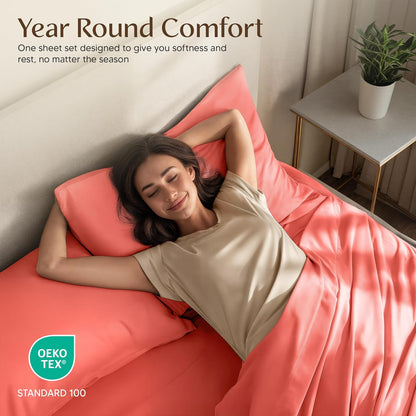 Utopia Bedding Full Size Sheet Set - Soft, Breathable Microfiber, 4-Piece in Coral | Oeko-Tex Certified