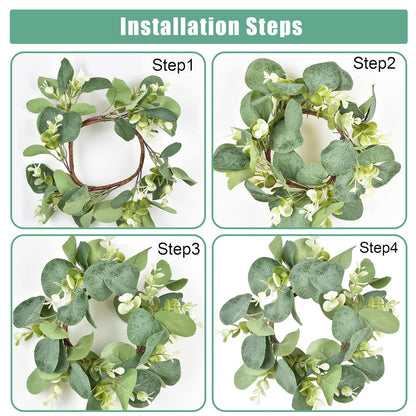 6 Sets LED Candle Rings with Artificial Eucalyptus Wreaths, 4-Inch Center Pillar Candle Holders for Wedding Table Centerpieces, Party Home Decor