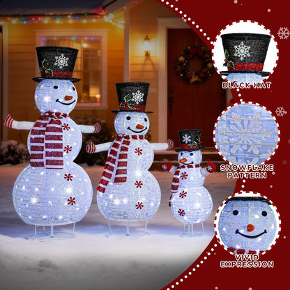 Zeravica Led Snowman Outdoor Decorations, 3PCS Cool White Lighted Snowman for Yard, Patio, Garden - Collapsible for Easy Storage Holiday Christmas Decor
