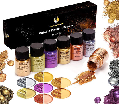TECHAROOZ Metallic Pigment Powder, 7x20ml Fine Metal Dye for Epoxy Resin, UV Resin, Countertops, Soap Making, Candles DIY Acrylic Paints & Other Craft