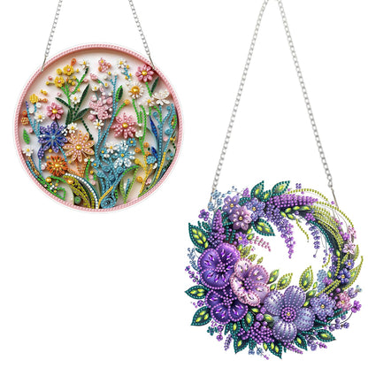 AIBOERL Diamond Art Hanging Kit for Adult,Special Shaped Rhinestone,Double Sided 5D DIY Acrylic Diamond Art Painting Window Pendants Home Garden Wall Hanging Kits Hanging Ornament (2 Pack Flower)